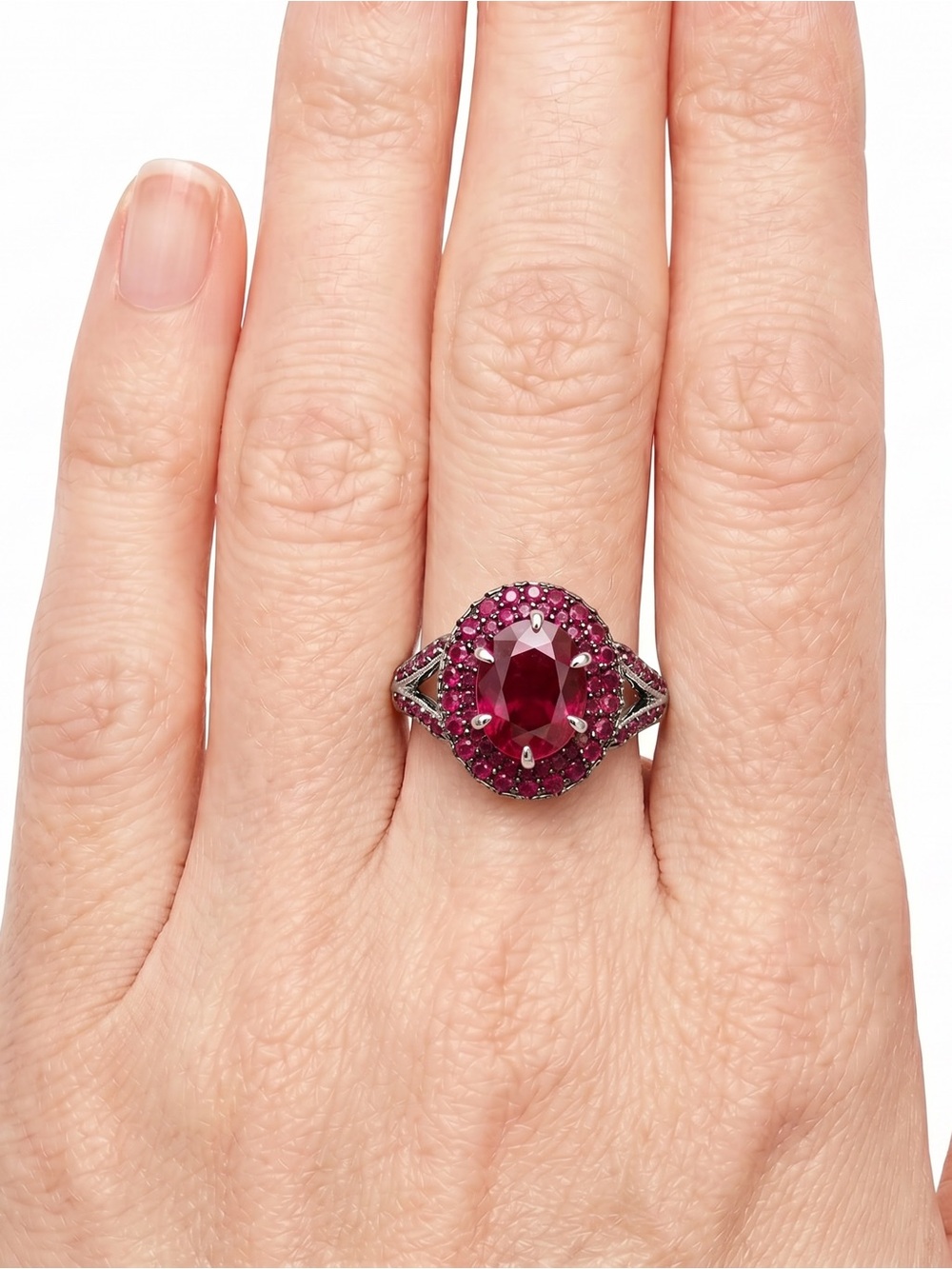 Stunning Antique 14k White Gold over Silver Ruby Red Ring! - Picture 6 of 17